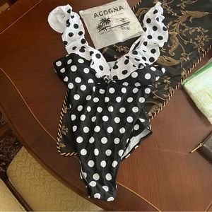 One piece swimsuit black and white polka dot NEW